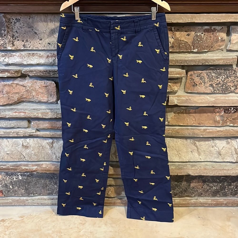 Lilly Pulitzer Navy Cotton Chino Pants Embroidered Wasps